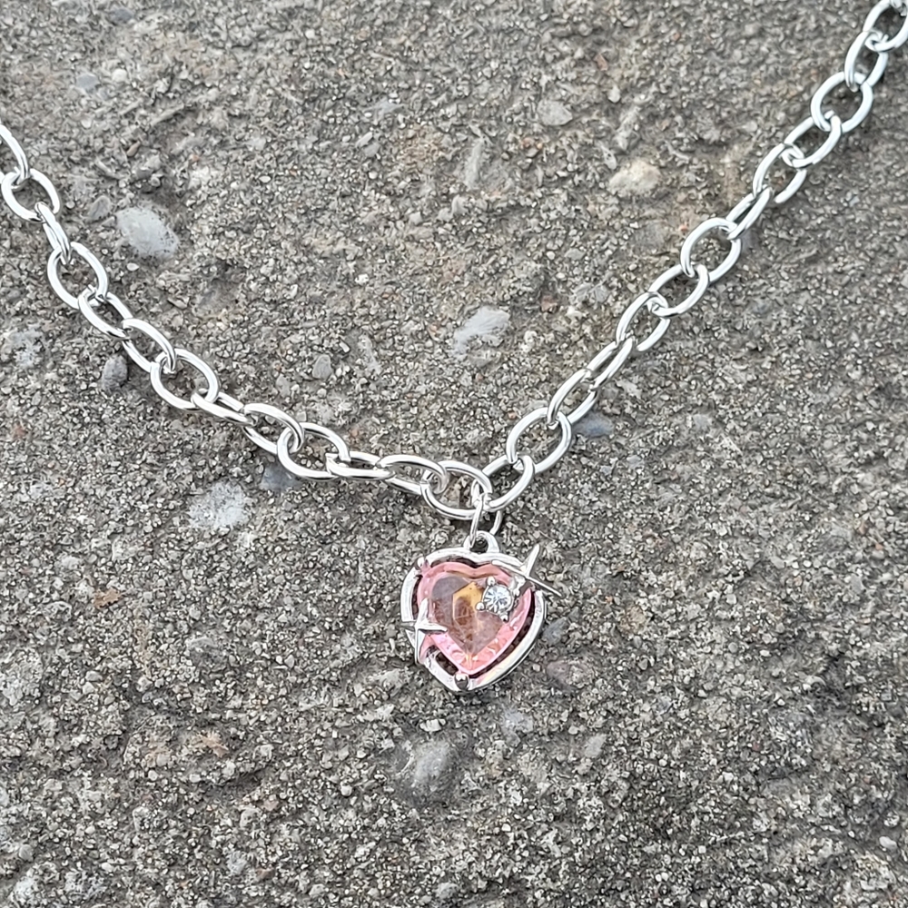 Pink Heart Crystal Necklace